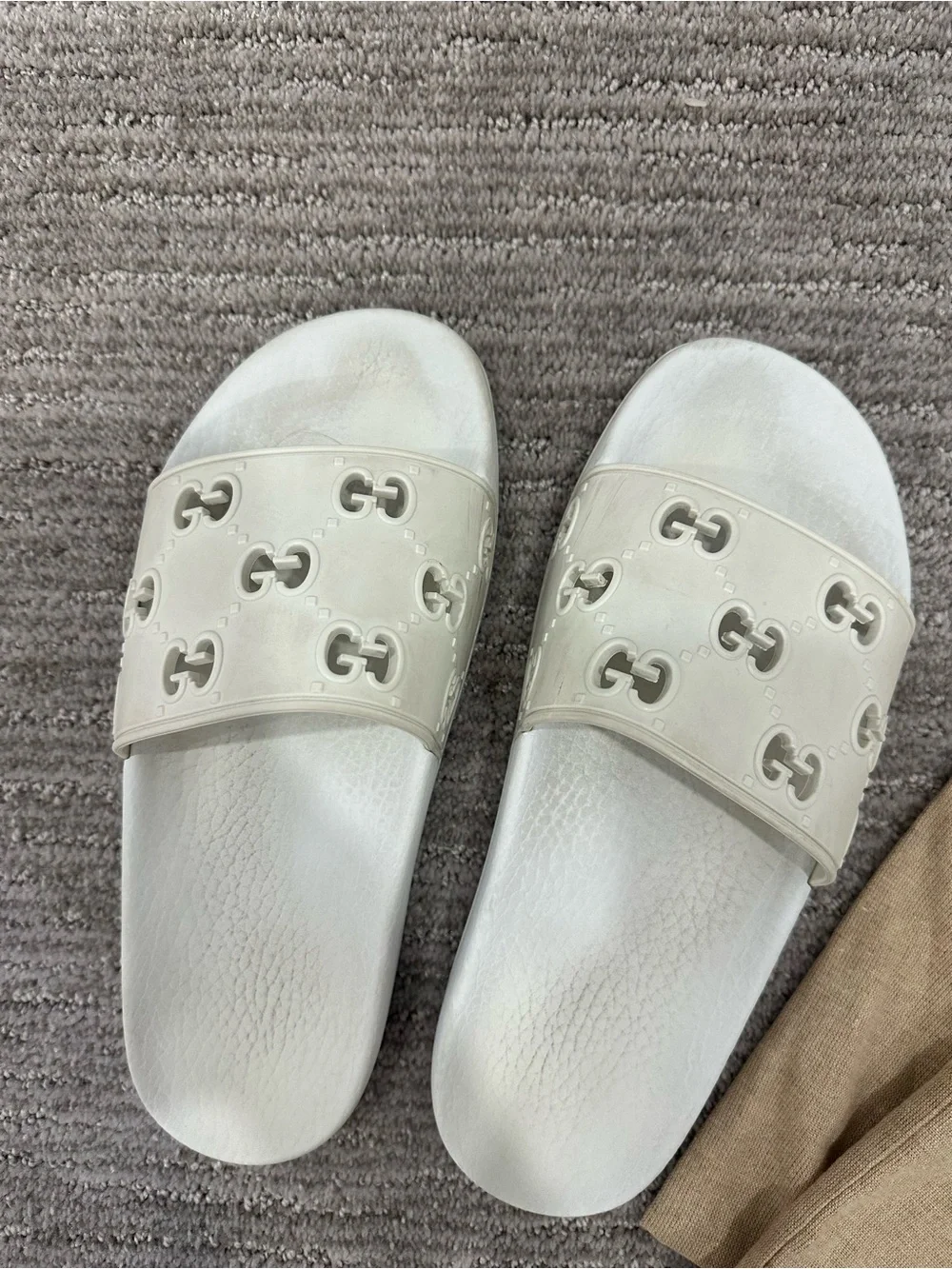 Gucci White Slide Sandals